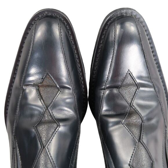 John Fluevog Shoes Mens 7.5 Loafer Slip On Black Leather Diamond Classic Vintage main image 4